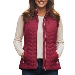 Marc New York Andrew Marc Women's Large Quilted Chevron Vest Burgundy Full Zip
